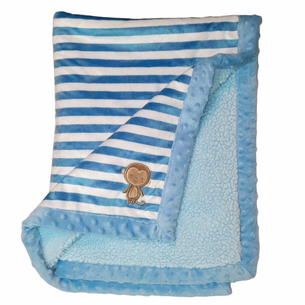 Carter's Child Of Mine Monkey Minky Dot Sherpa Security Lovey Blanket 32" X 39"